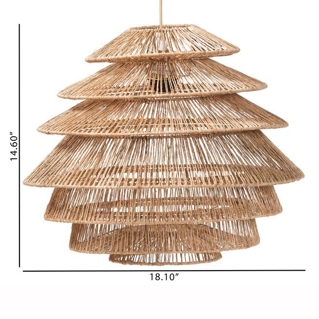 Kaede Handwoven Jute Pendant Lampshade - Coastal Boho Ceiling Light Cover with Tiered Design, BROWN, alternate image number 3