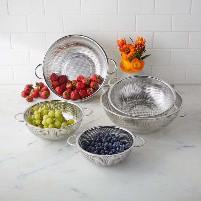5-Pc Perforated Stainless Steel Colander, STAINLESS, hi-res image number 0