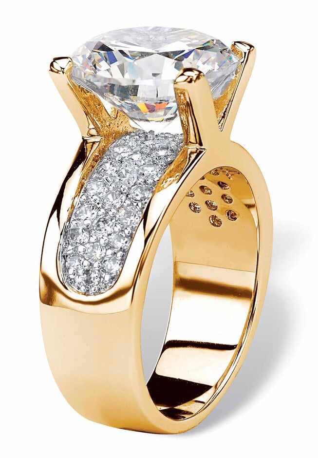 Yellow Gold-Plated Round Engagement Anniversary Ring Cubic Zirconia, , on-hover image number 1