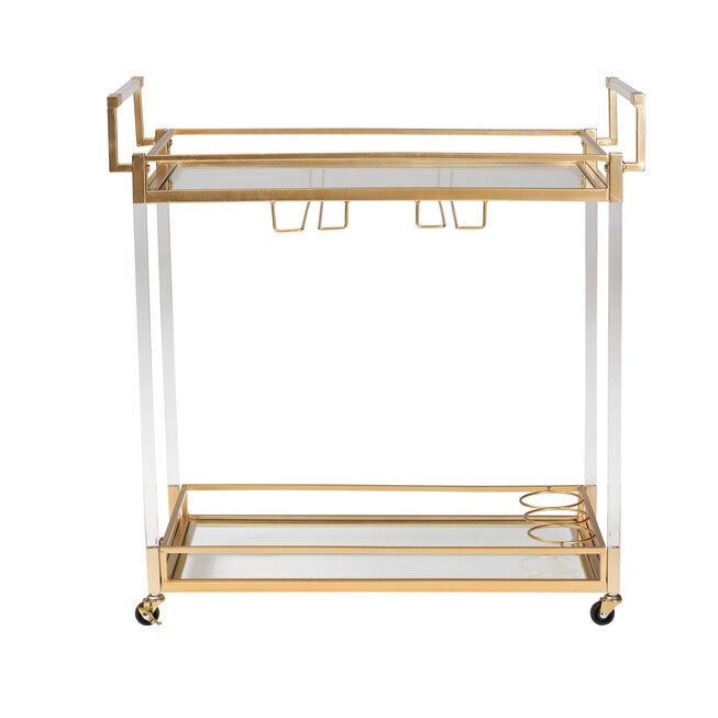 Savannah Contemporary Glam and Luxe Gold Metal and Glass Wine Cart, GOLD, alternate image number null