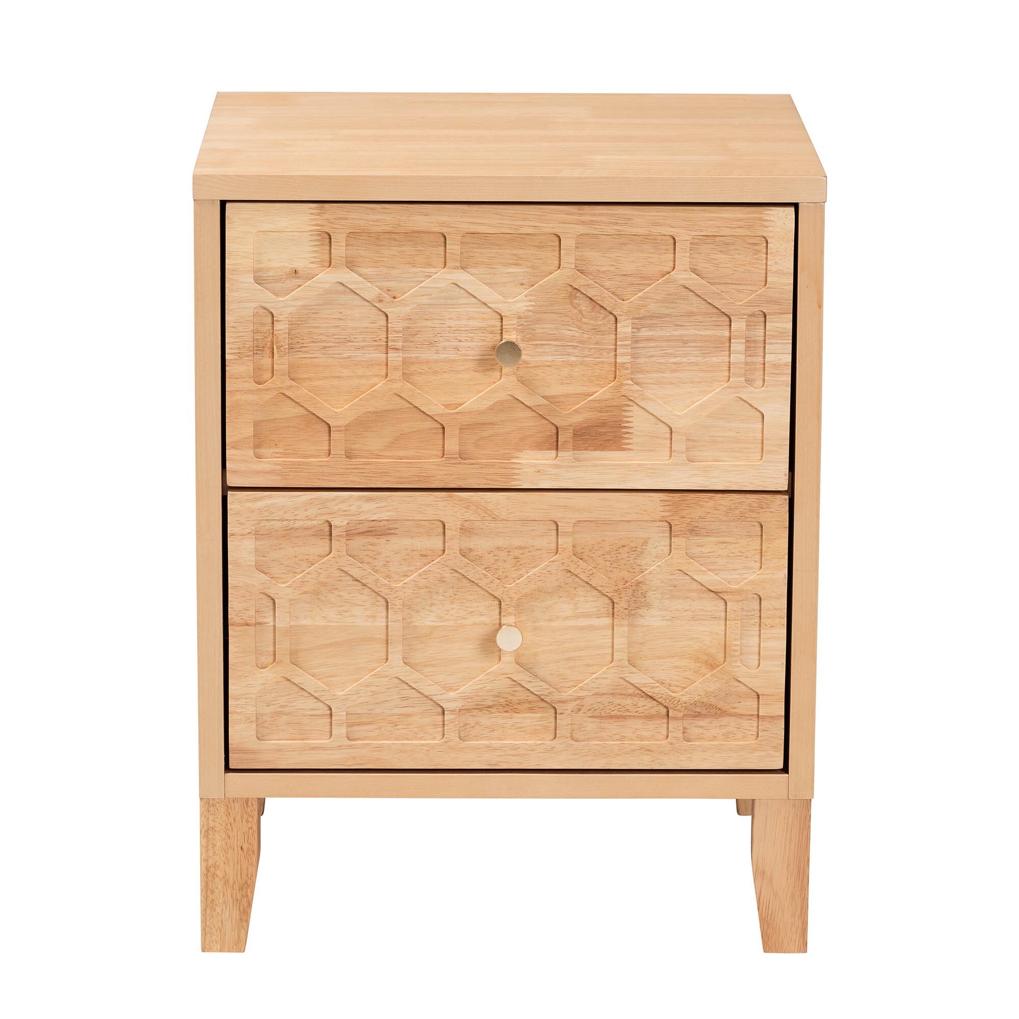 Hosea Japandi Carved Honeycomb Natural 2-Drawer Nightstand, NATURAL, alternate image number 3