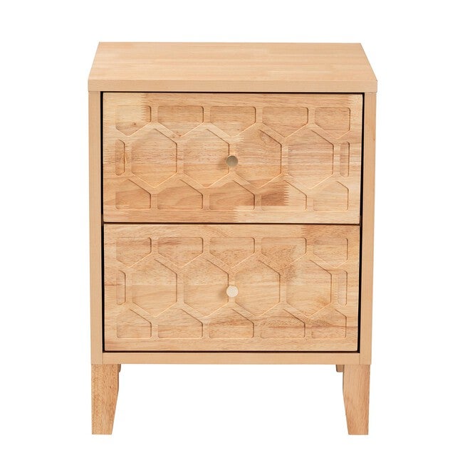 Hosea Japandi Carved Honeycomb Natural 2-Drawer Nightstand, NATURAL, alternate image number 3