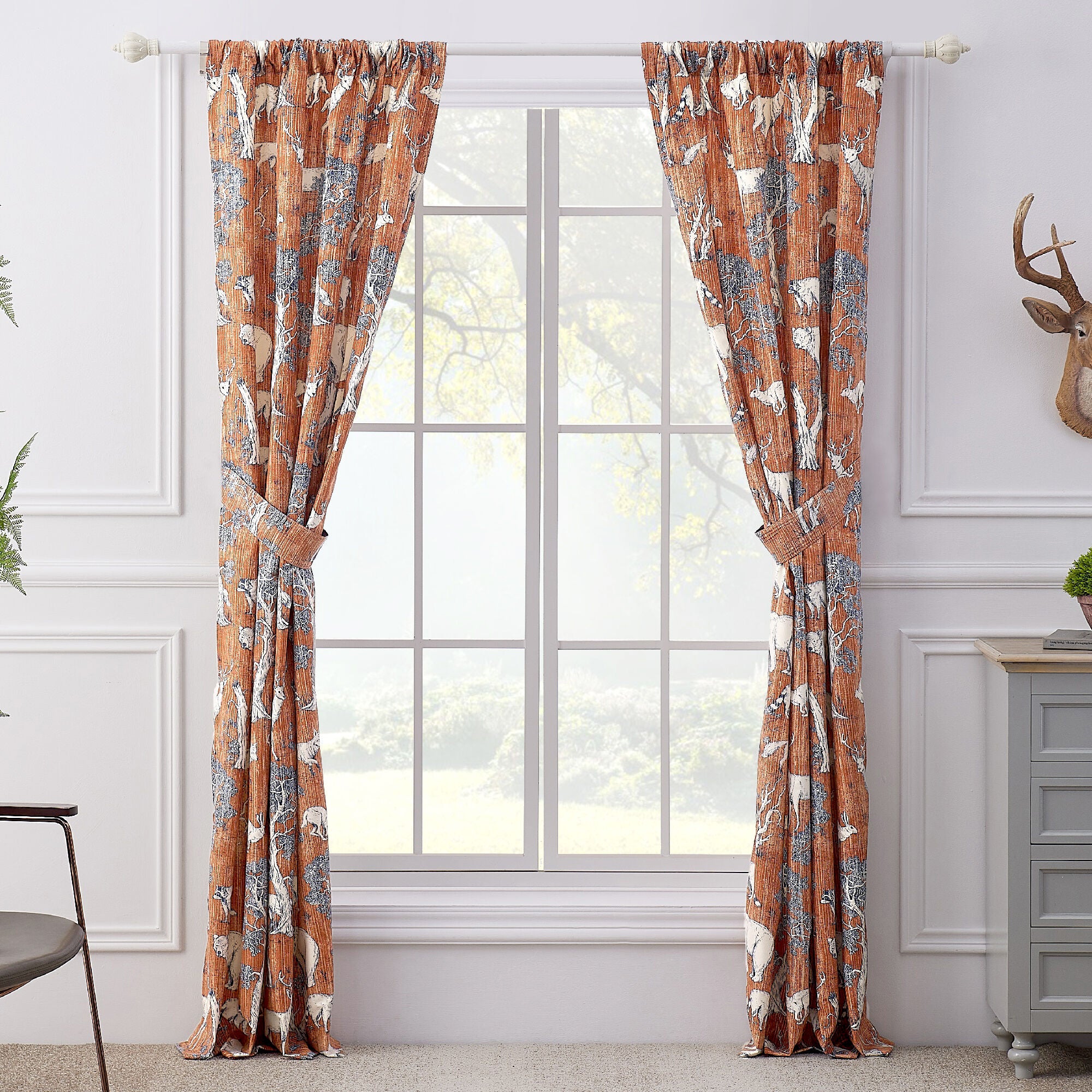 Menagerie Window Curtain Panels, Set of 2, 84 inches, SAFFRON, alternate image number 3