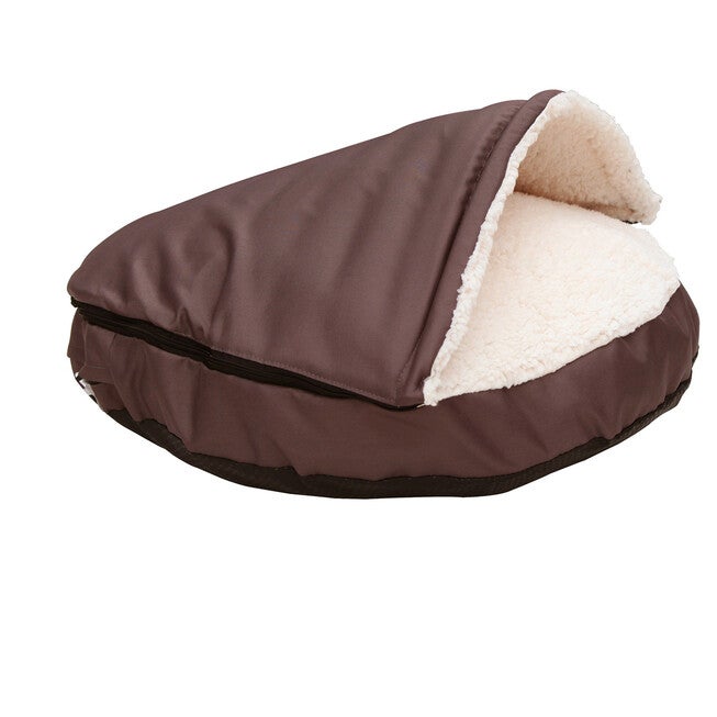 Happycare Tex Durable Oxford to Sherpa Pet Cave and Round Pet Bed, 25 inches, with Removable top and Insert, Coffee, , on-hover image number null