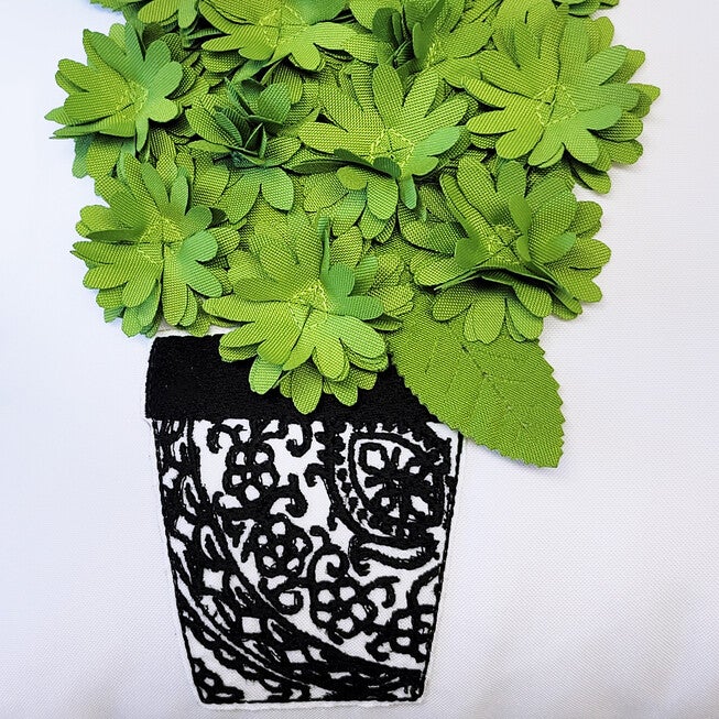 Edie @ Home Indoor/Outdoor Dimensional Topiary Lumbar W Crewel Embroidered Pots Decorative Throw Pillow 13X25, Leaf Multi, , alternate image number null