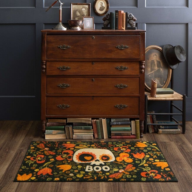 Flower Boo Skull Multi Kitchen Rug, , alternate image number null