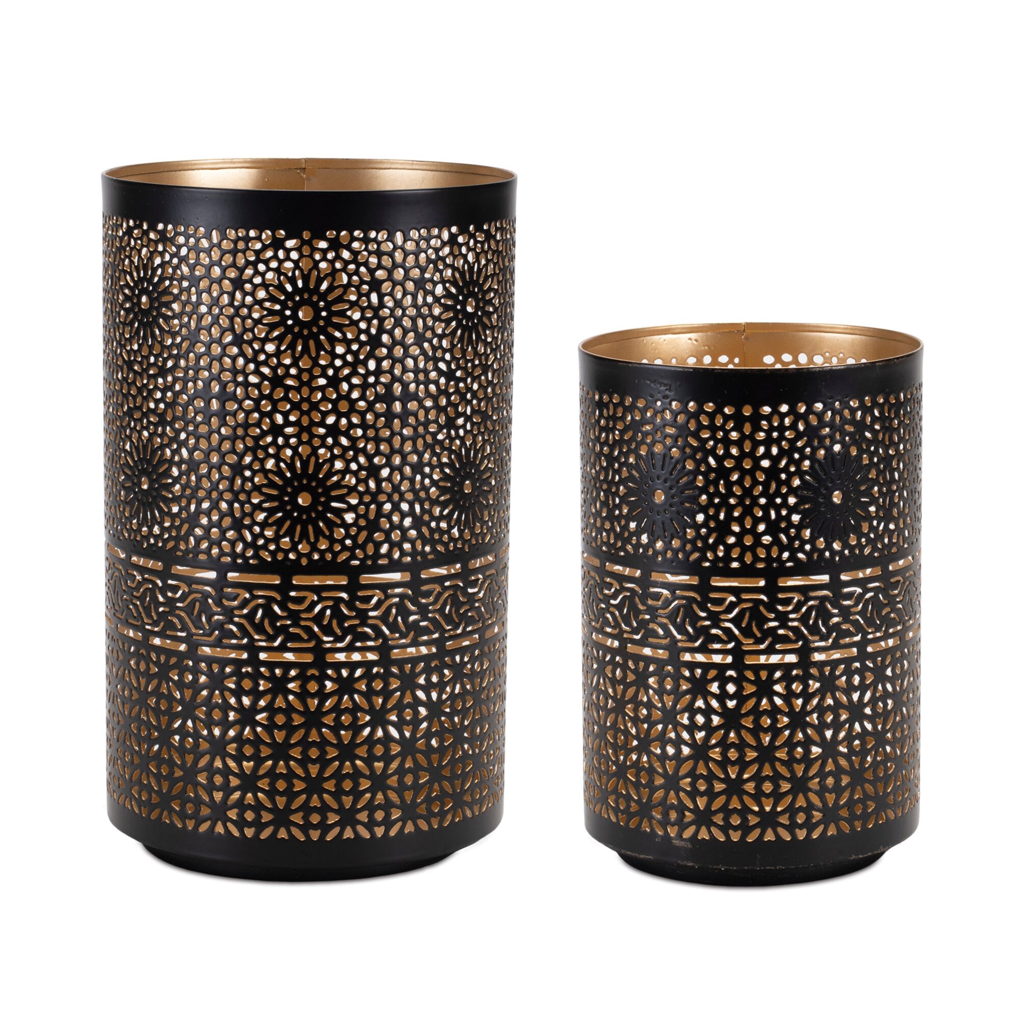 Mandala Punched Metal Candle Holder (Set of 2), BLACK/GOLD, hi-res image number 0