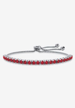 Silver Tone Bolo Bracelet (4mm), Simulated Birthstone 9.25" Adjustable