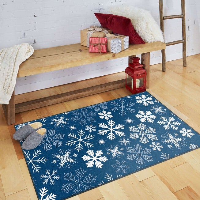 Snowflakes Red Kitchen Rug, , alternate image number 3