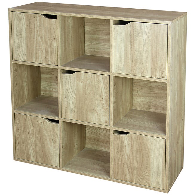 Home Basics 9 Cube Wood Storage Shelf with Doors, WOOD, hi-res image number null