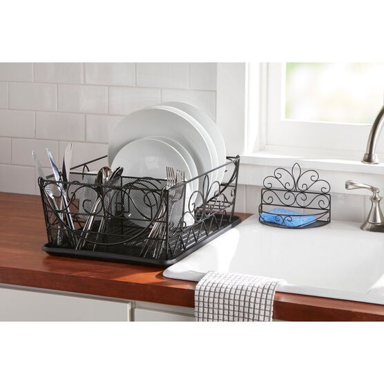 Scroll Dish Rack with Sponge Holder, BLACK, hi-res image number null