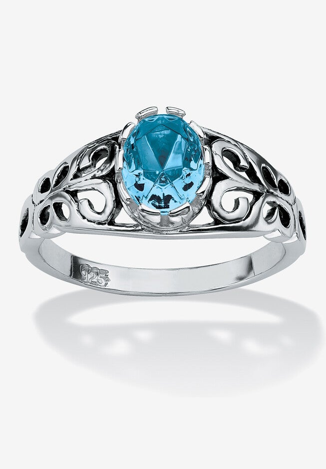 Sterling Silver Swirl Simulated Birthstone Ring, MARCH, hi-res image number 0