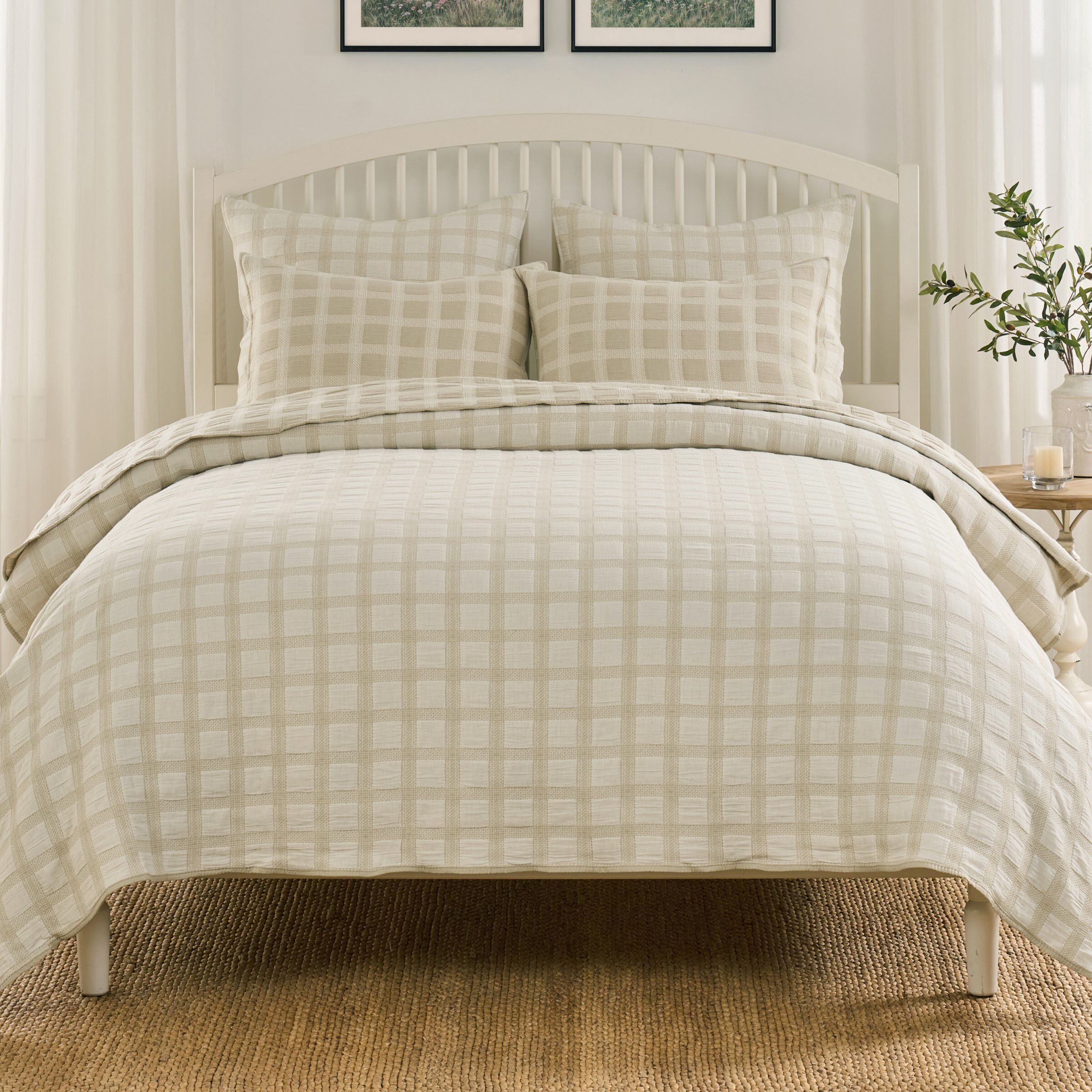 Millhouse 100% Cotton Classic Plaid Coverlet Set, TAUPE, alternate image number 1