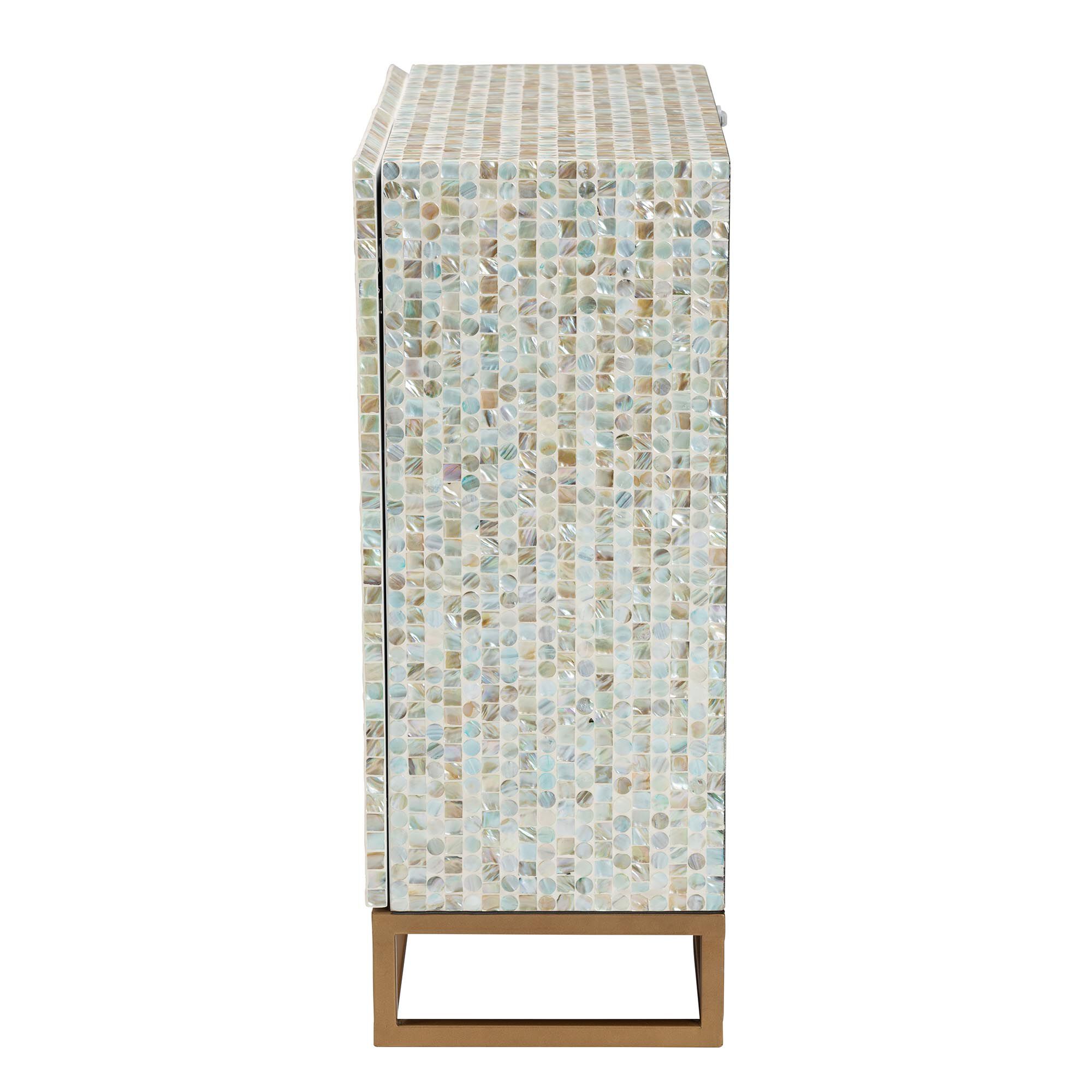 Quintus Modern Bohemian Multicolor Mother of Pearl and Gold Metal Storage Cabinet, MULTICOLOR, alternate image number 5