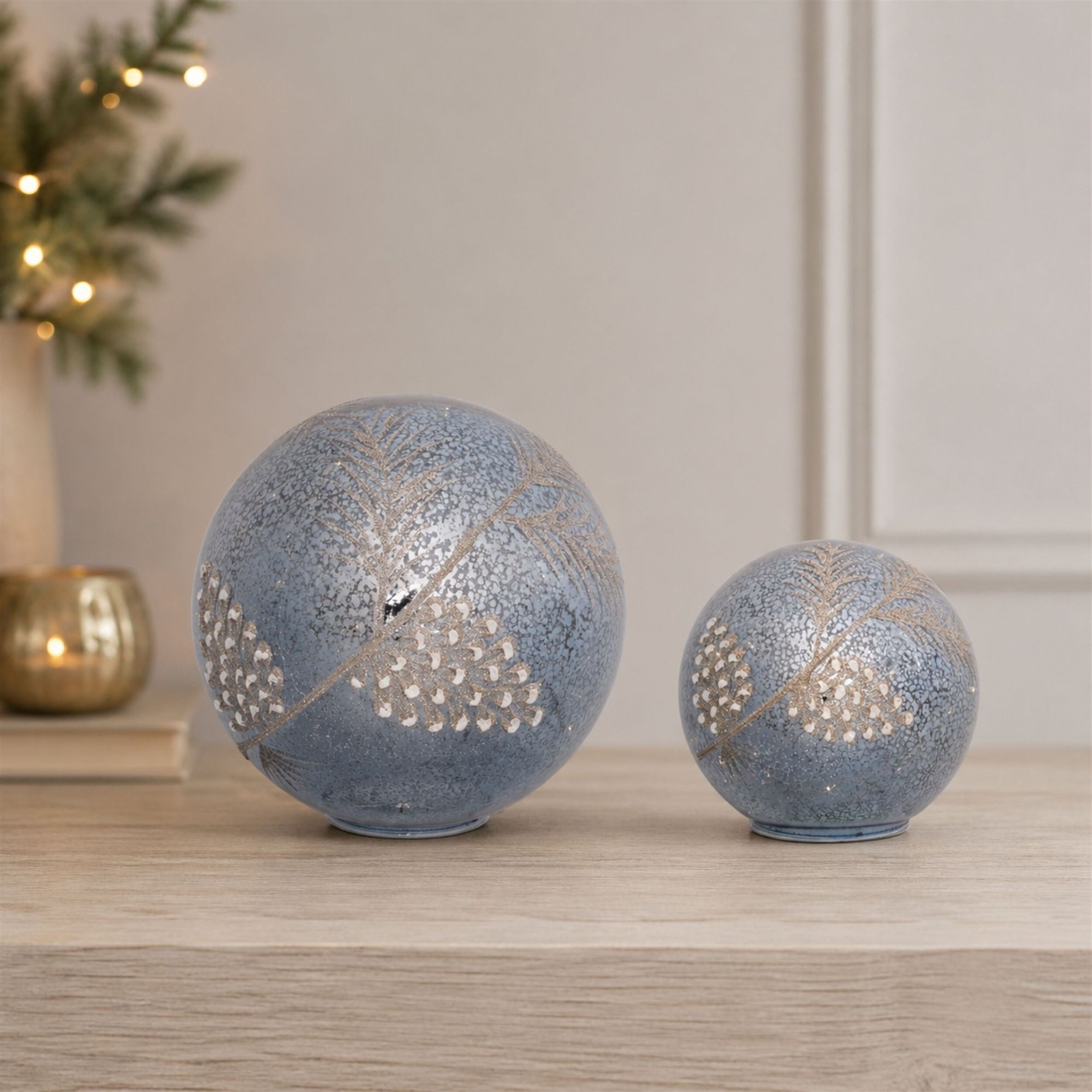 LED Pinecone Globe (Set of 2), BLUE GRAY, alternate image number 1