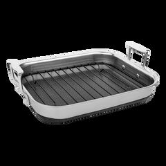LIVWELL DiamondClad™ 14-inch Hybrid Nonstick Stainless Steel Roasting Pan with Basket, Dishwasher Sa
