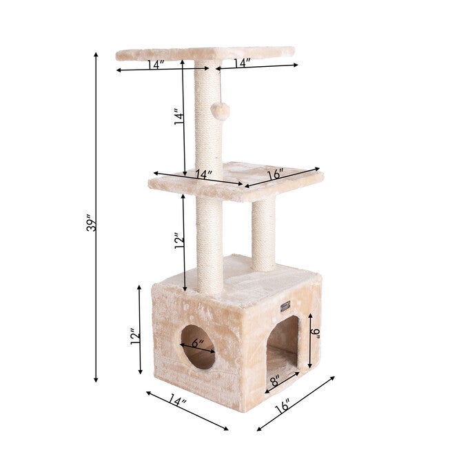 3-Tier Real Wood Cat Condo With Sisal Scratching Post 39 inches, , alternate image number null