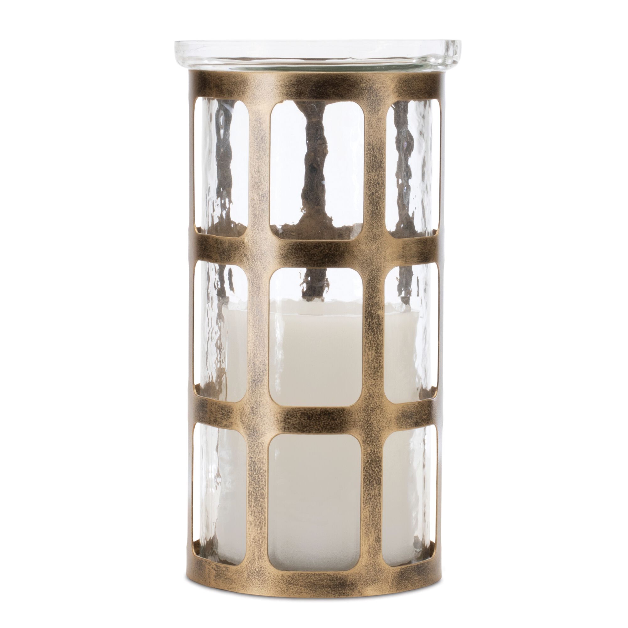 Wavy Glass Candle Holder with Distressed Metal Frame 10 inchesH, GOLD, alternate image number 1
