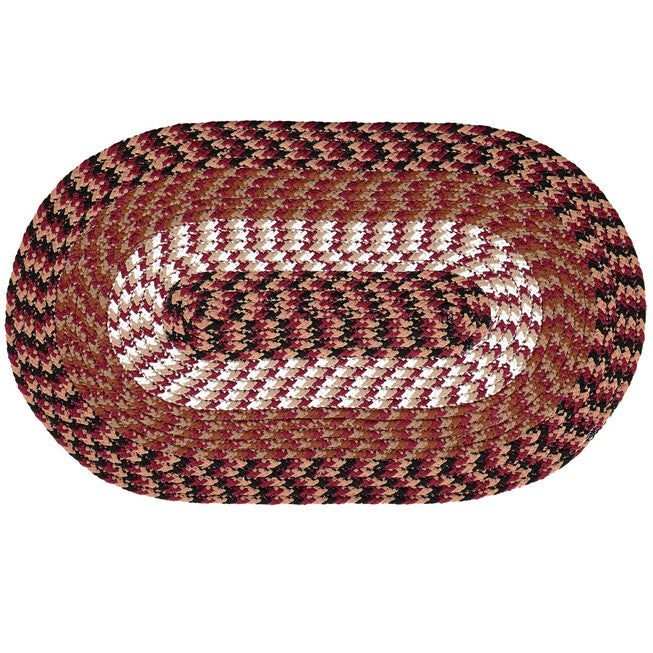 Alpine Braid Collection Reversible Indoor Area Rug, 48 inches" x 72 inches" Oval , BURGUNDY STRIPE, hi-res image number 0