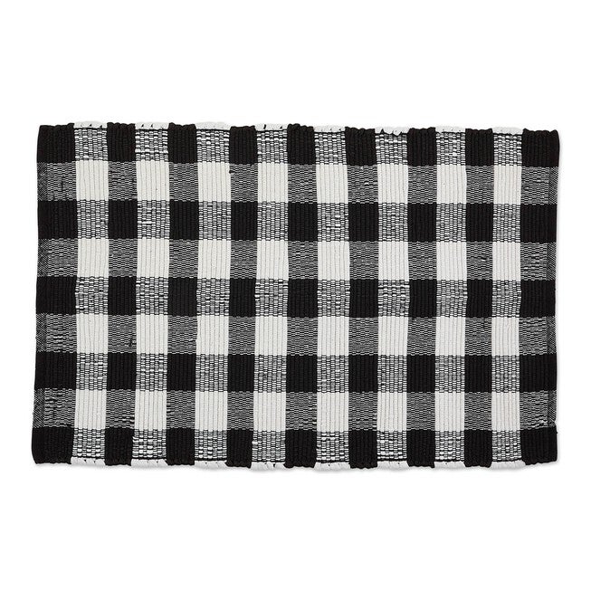 Black & White Buffalo Check Rag Rug 26X40, BLACK, hi-res image number 0