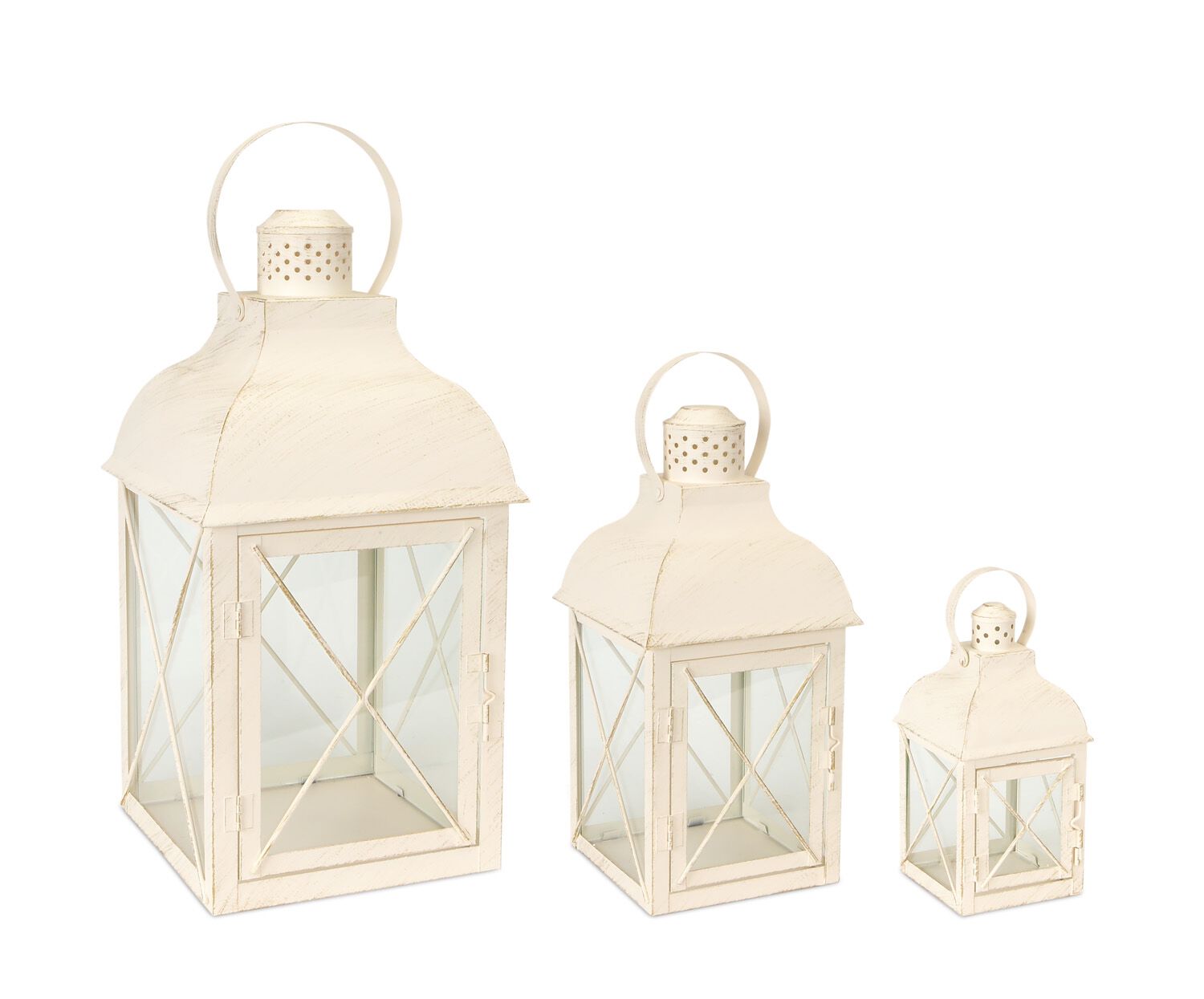 Lantern (Set of 3) 8.5 inchesH, 13.75 inchesH, 18.5 inchesH Metal/Glass, WHITE, hi-res image number 0