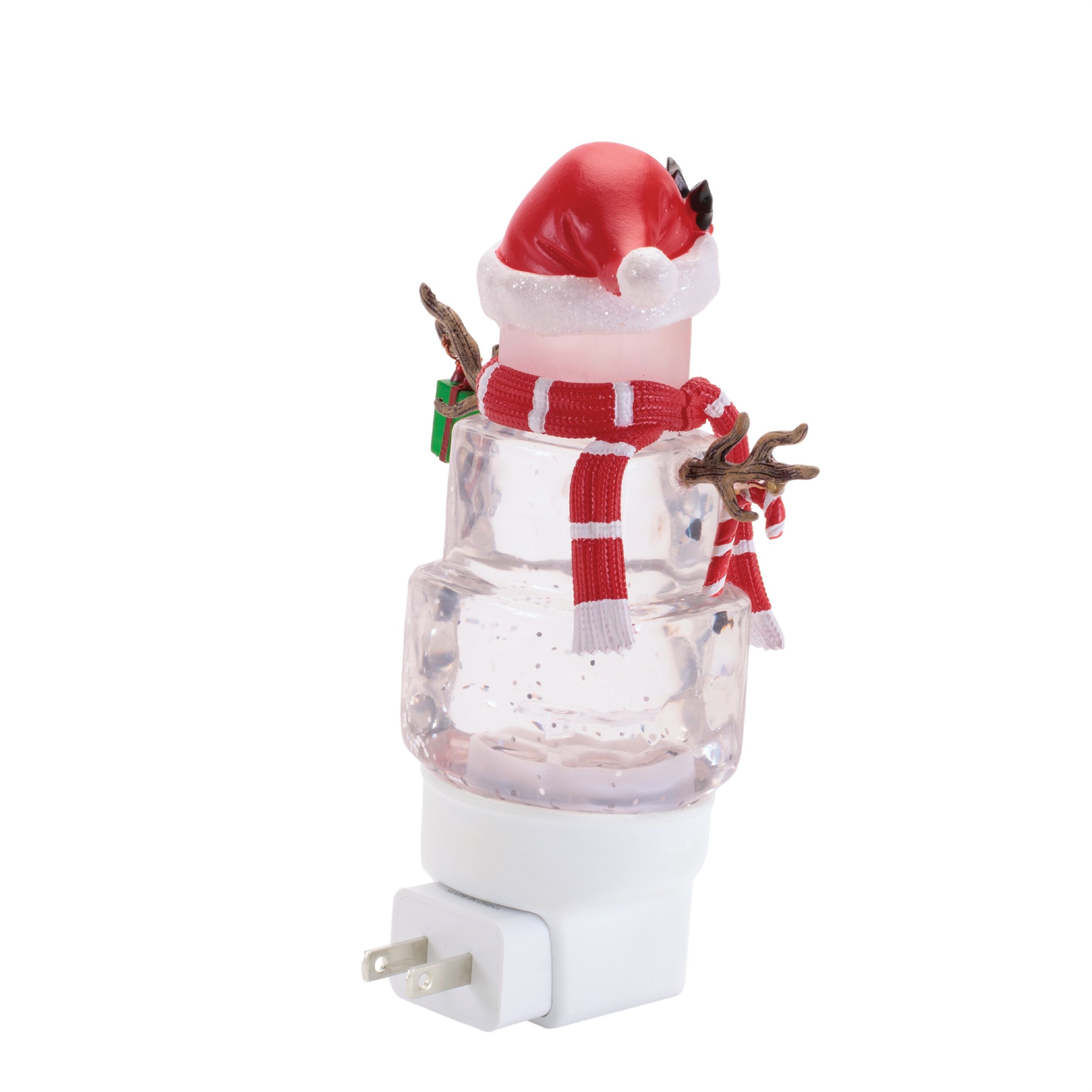 Snowman with Present Snow Globe Night Light 7 inchesH, WHITE RED GREEN, alternate image number 3
