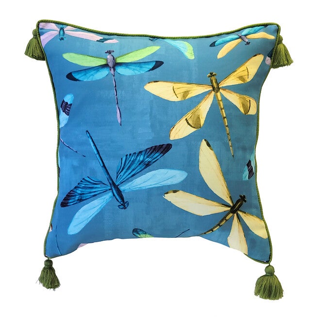 Edie @ Home Indoor/Outdoor Multi-Colored Dragonflies Decorative Throw Pillow 18X18, Capri Multi, CAPRI MULTI, hi-res image number null