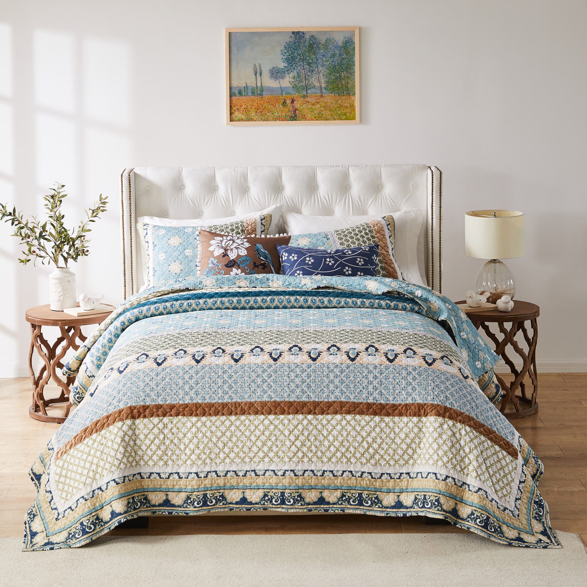 Thalia Bohemian Floral 100% Cotton Quilt Set, BLUE, alternate image number 5