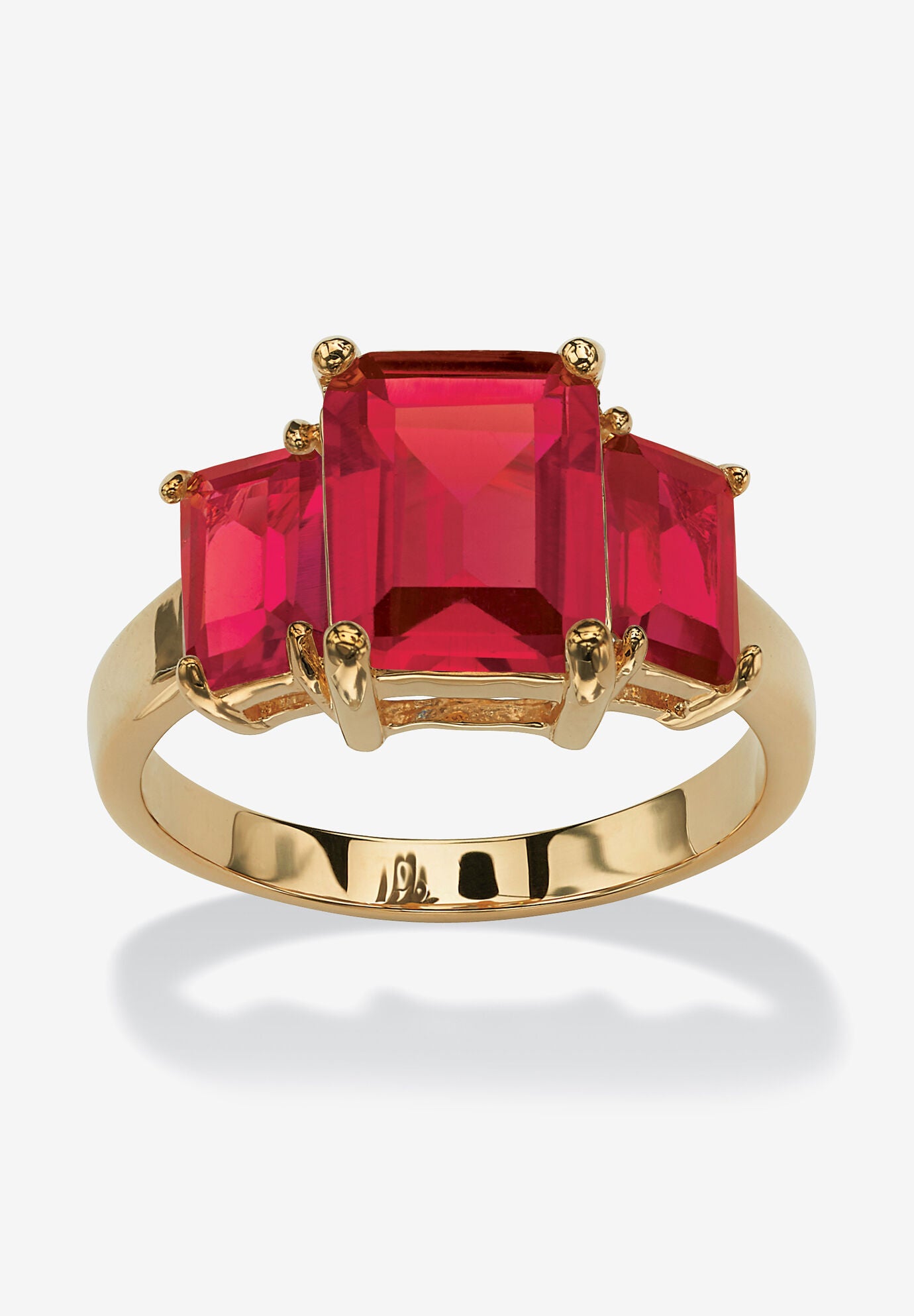 Yellow Gold-Plated Simulated Emerald Cut Birthstone Ring, JULY, hi-res image number 0