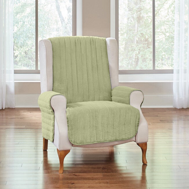 Recliner Reversible Plush Stripe Furniture Protector, LIGHT SAGE, hi-res image number 0
