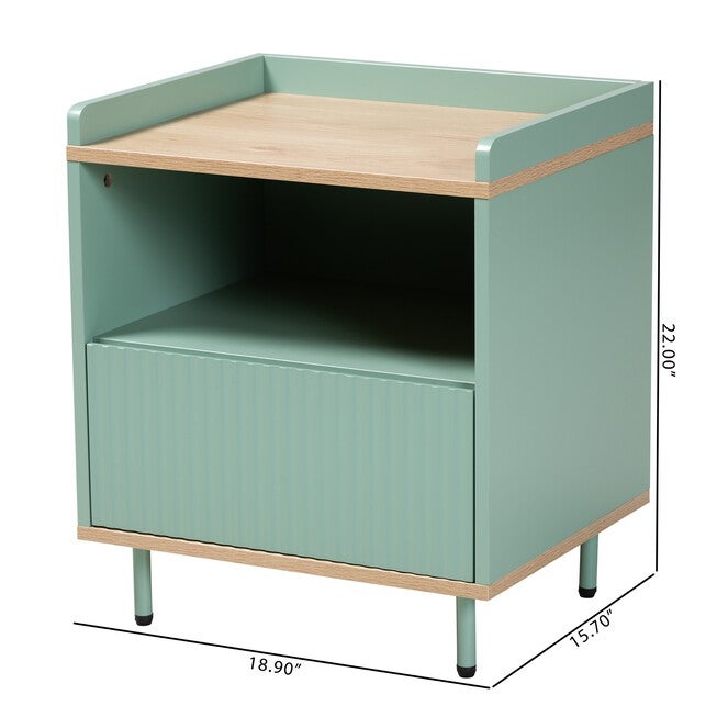 Tavita Mid-Century Modern Two-Tone Mint Green And Oak Brown Finished Wood 1-Drawer End Table, , alternate image number 9