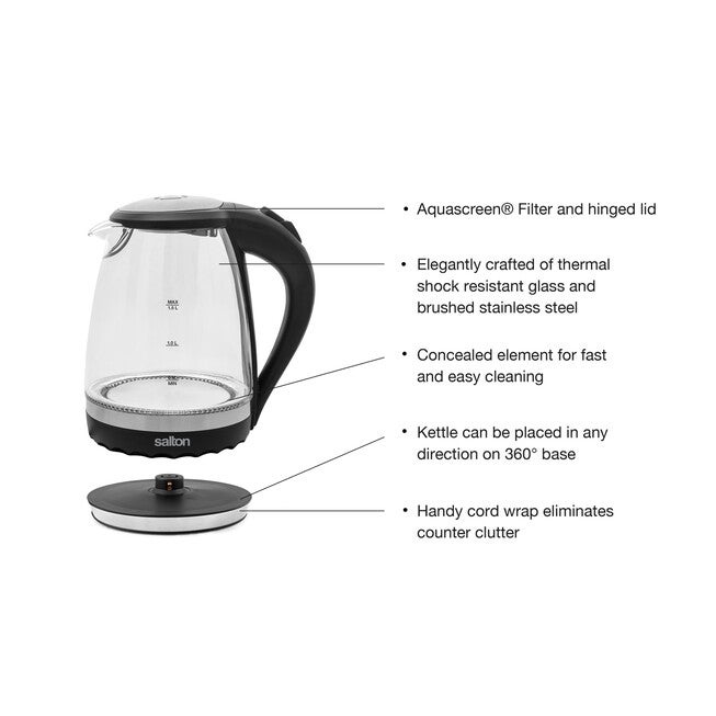 Salton® Compact Cordless Electric Glass Kettle, , alternate image number null