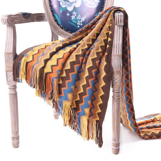 Battilo Home Bohemian Knit Throw Blanket with Fringe Super Soft Striped Blanket for Couch, Sofa, Bed, Chair, 60" x 50", ORANGE, hi-res image number null