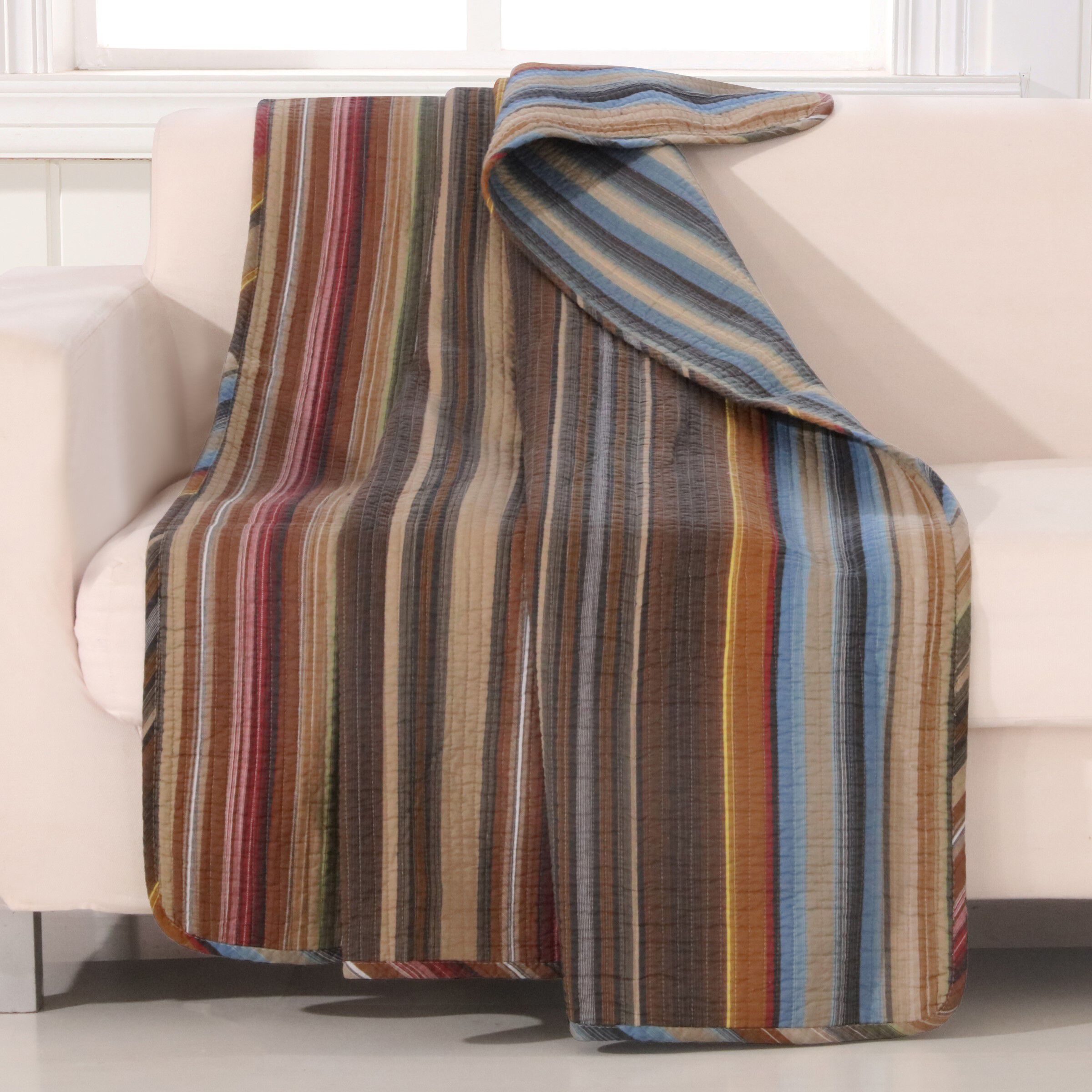 Durango Striped Quilted Throw Blanket, EARTH, hi-res image number 0