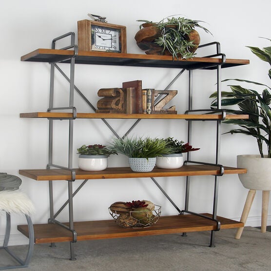 Dark Brown Wood Industrial Shelving Unit, 67 " x 43 " x 16 ", , alternate image number null