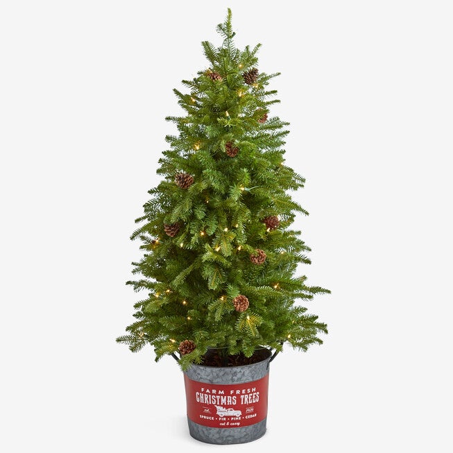 54 inches Pre-Lit Tree in Metal Bucket, GREEN, hi-res image number null