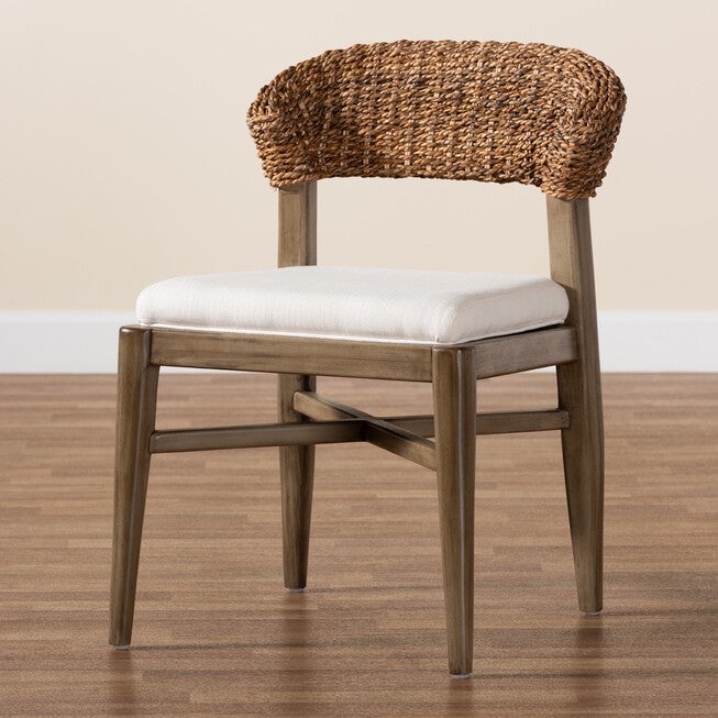 Chloe Modern Bohemian Walnut Brown Finished Mahogany Wood And Natural Rattan Dining Chair, , alternate image number null