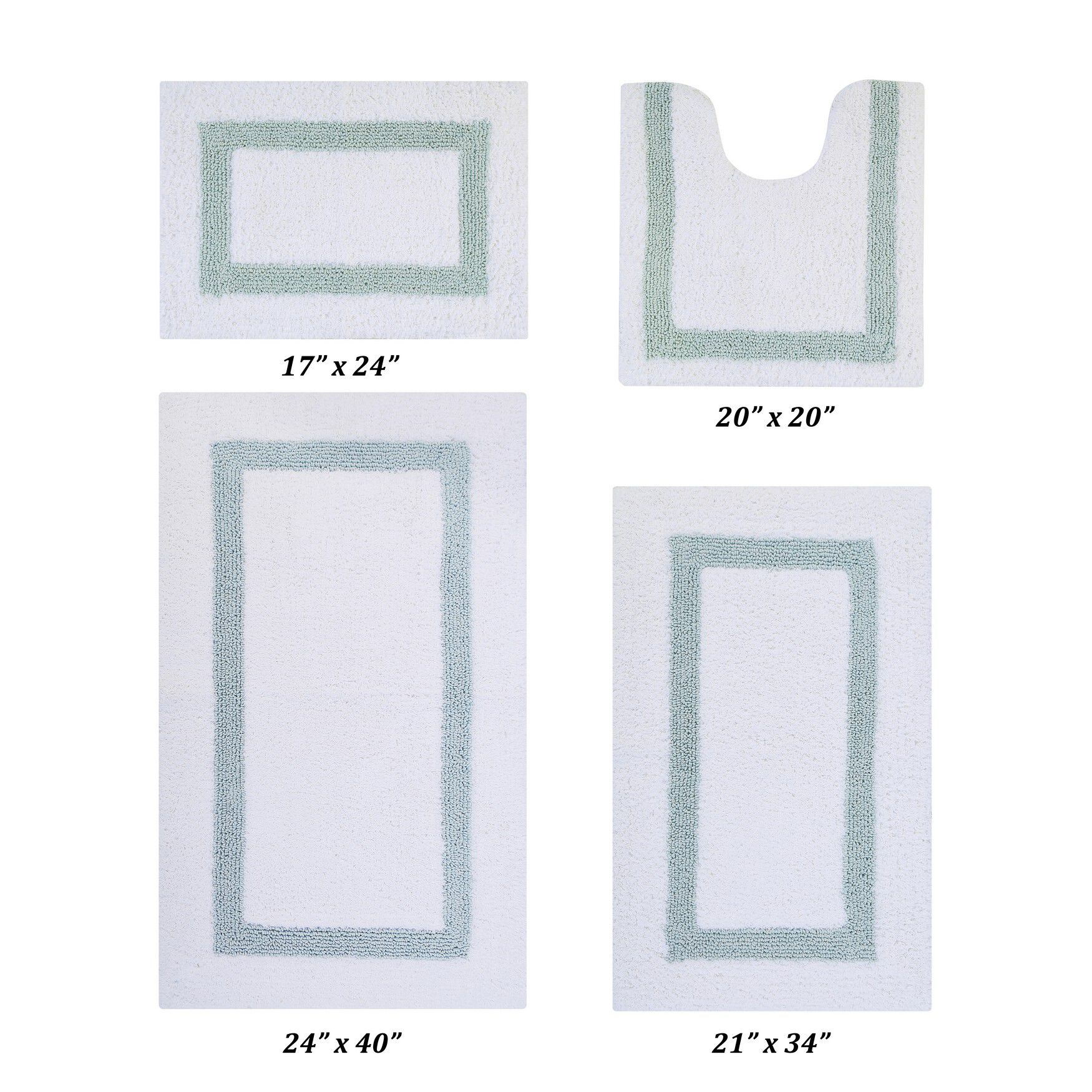 Hotel Collections Bath Mat Rug 4 Piece Set (17 inches X 24 inches | 20 inches X 20 inches | 21 inches X 34 inches | 24 inches X 40 inches), WHITE BLUE, hi-res image number 0