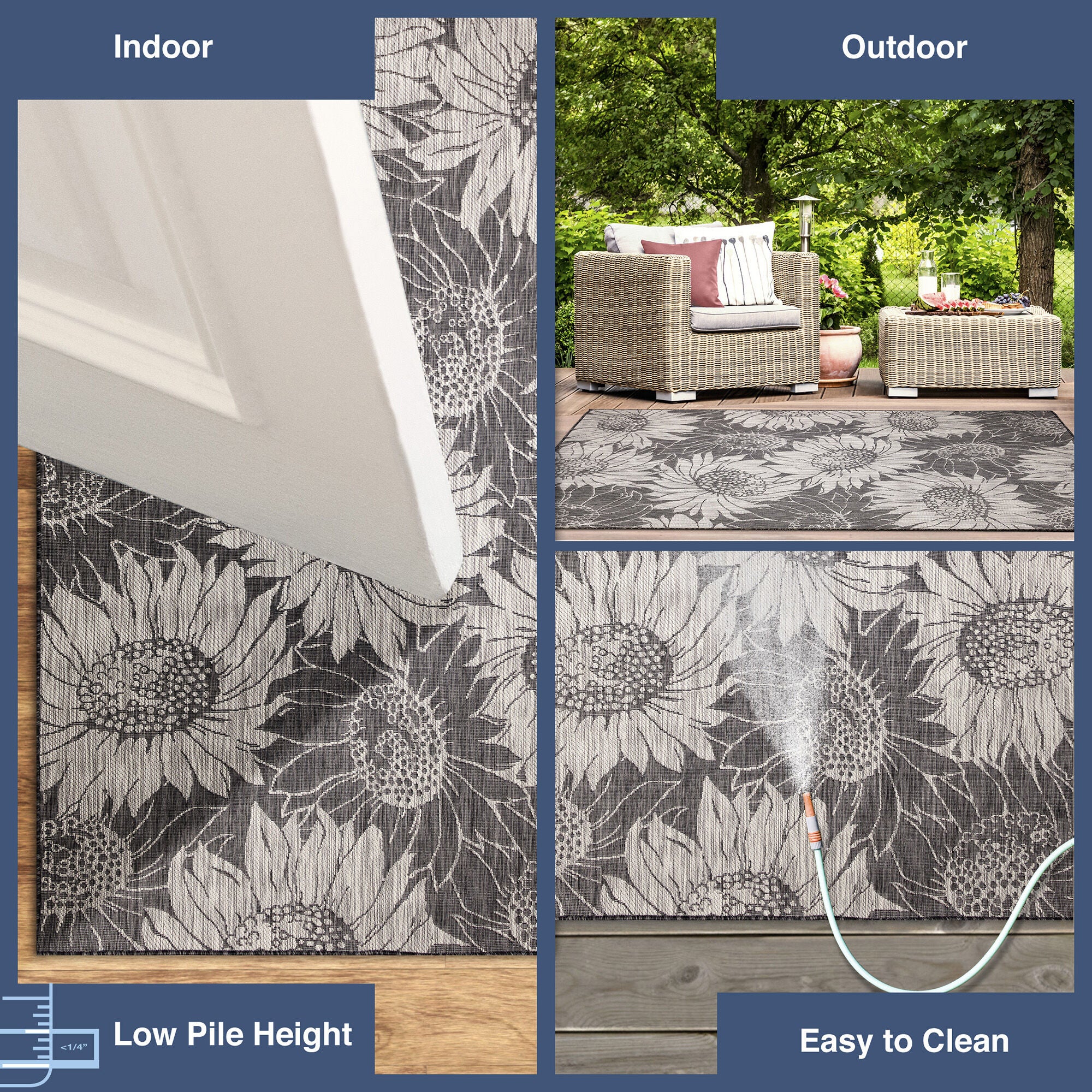 Liora Manne Carmel Sunflower Field Indoor/Outdoor Area Rug Green 4 feet 10 inches x 7 feet 6 inches, BLACK, alternate image number 6