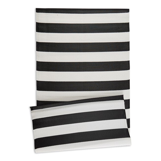 Black/White Stripe Outdoor Floor Runner 3X6 Ft Floor Coverings, BLACK, hi-res image number null
