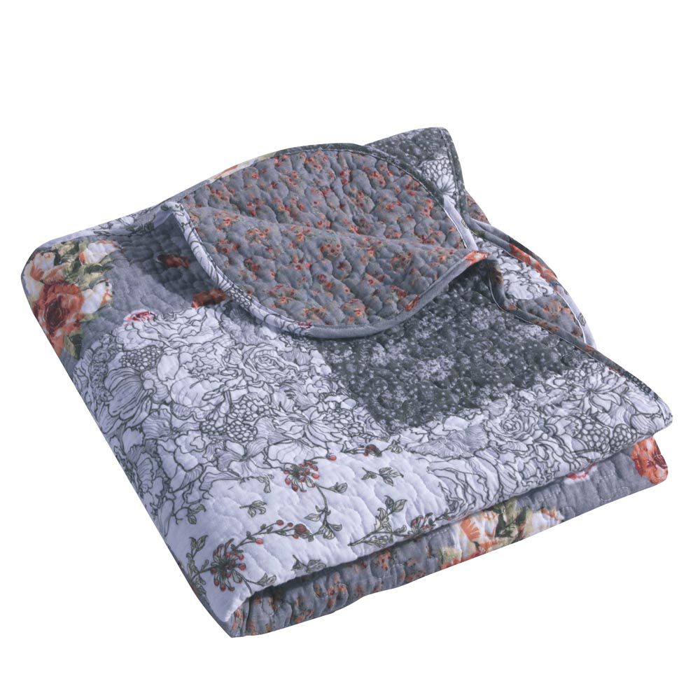 Giulia Patchwork Print Quilted Throw Blanket, GRAY, alternate image number 1