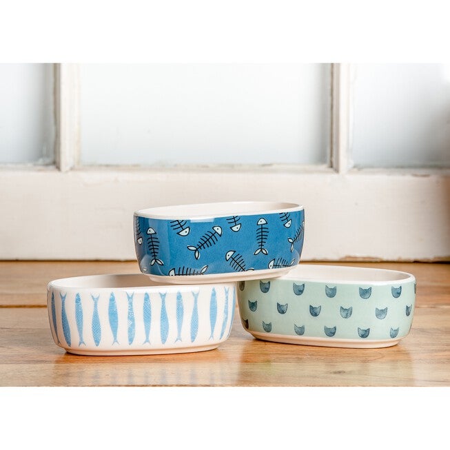 Set Of 3 Oval Pet Cat Dishes, , on-hover image number null