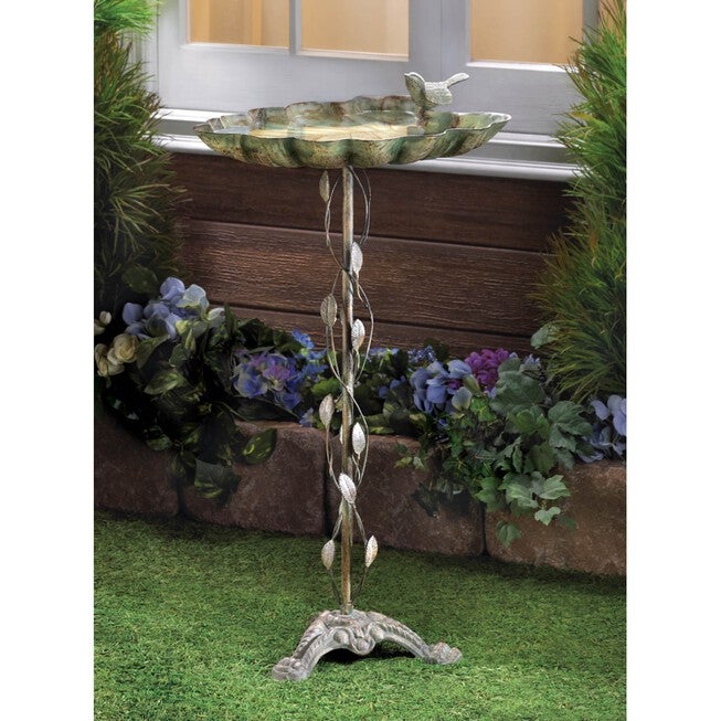 Verdigris Leaf Birdbath, , on-hover image number null