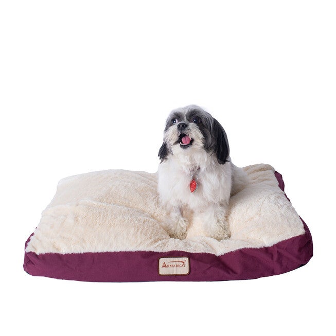 Medium Pet Bed, Dog Crate Mat With Poly Fill Cushion & Removable Cover, IVORY BURGUNDY, hi-res image number 0