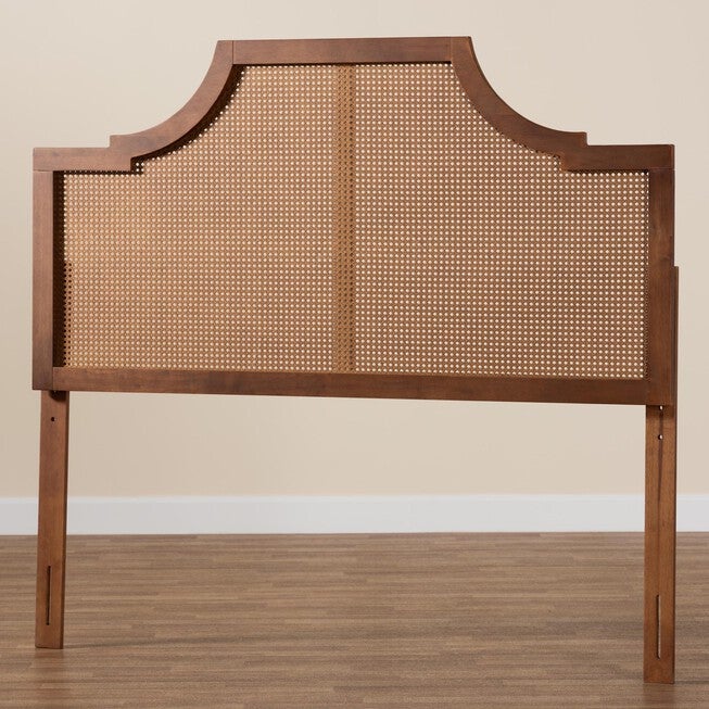 Risha Mid-Century Modern Ash Walnut Finished Wood And Rattan King Size Headboard, , alternate image number null