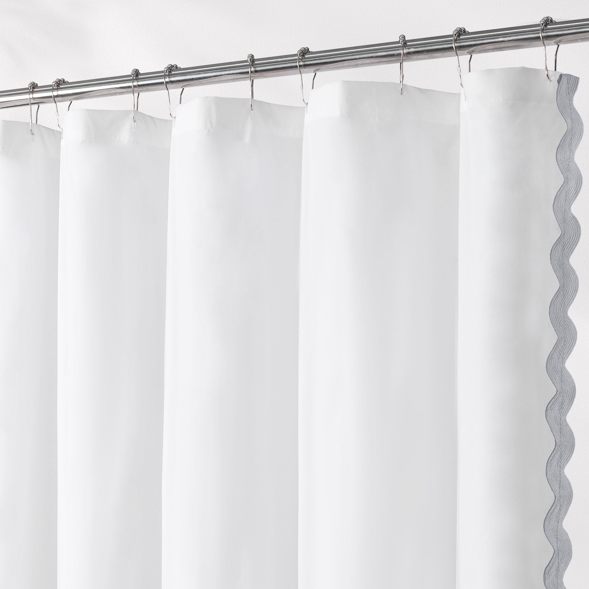 Scalloped Fabric Shower Curtain, GREY, alternate image number 2
