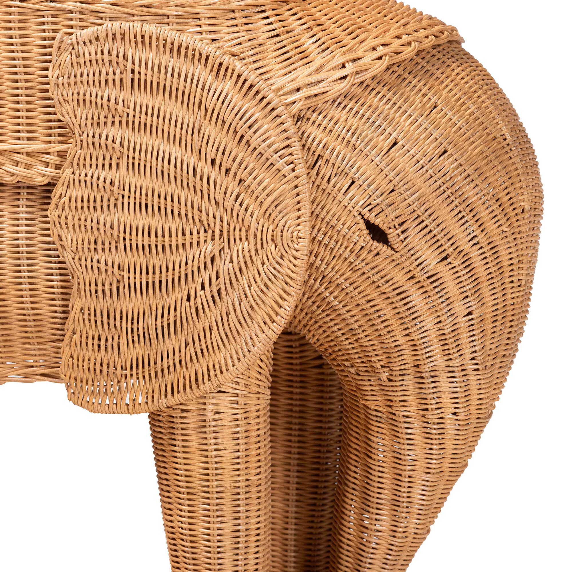 bali & pari Elissa Bohemian Light Honey Rattan Elephant End Table, LIGHT HONEY, alternate image number 4