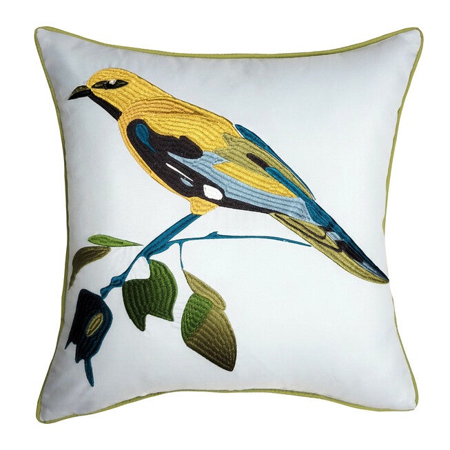 Edie @ Home Indoor/Outdoor Bold Embroidered Bird Decorative Throw Pillow 18X18, Leaf Multi, LEAF MULTI, hi-res image number null