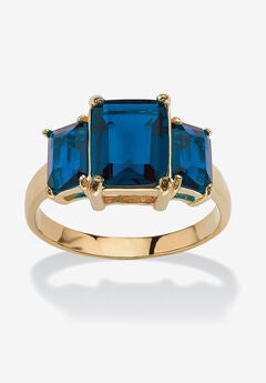 Yellow Gold-Plated Simulated Emerald Cut Birthstone Ring