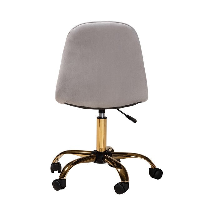 Kabira Contemporary Glam And Luxe Blush Pink Velvet Fabric And Gold Metal Swivel Office Chair, , alternate image number 3